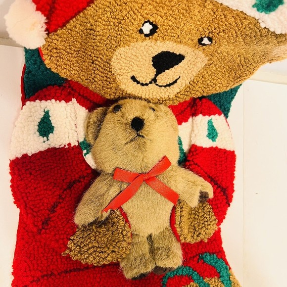 Crystal Snow completed Needlepoint Christmas Stocking Vtg holiday Teddy bear - Picture 3 of 12